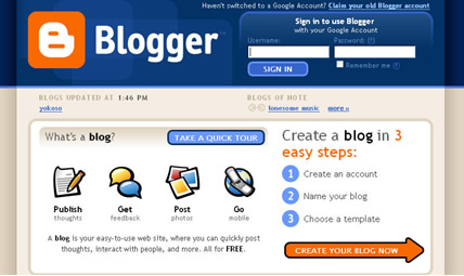 Blogger home page