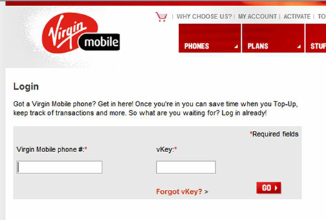 virgin mobile logo. Virgin Mobile Login page