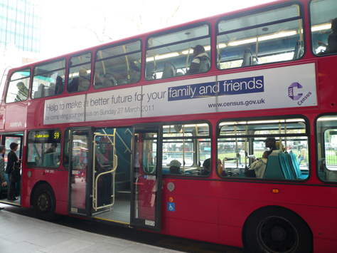 Bus emblazoned with a call to action