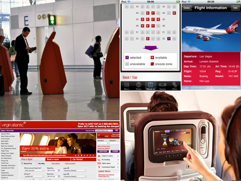Virgin Atlantic’s check-in kiosk, iPhone application, Web site, and in-flight entertainment console