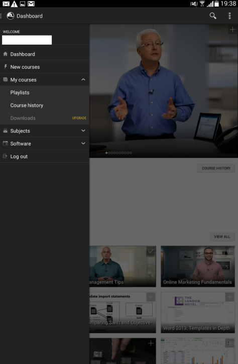Dashboard for my account in the Lynda mobile app on my Android device