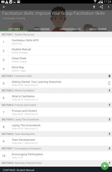The table of contents for a course in the Udemy mobile app on my Android device