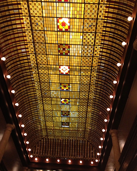 Leaded-glass, canopy ceiling from the lobby of the Hotel Boulderado