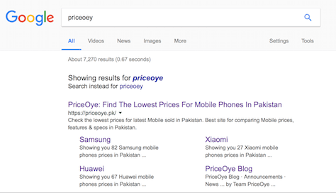 Google detects and corrects typos in search queries