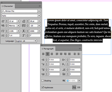 Text formatting in Adobe InDesign