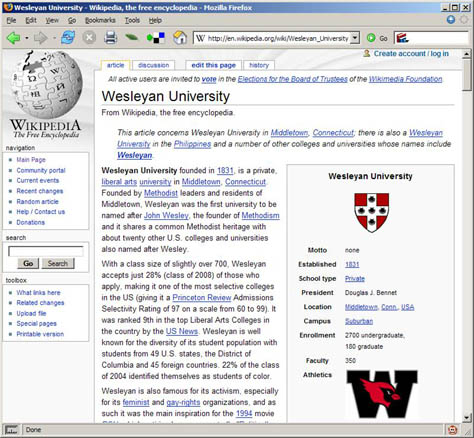 Wesleyan’s entry on Wikipedia