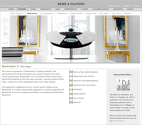 Bang & Olufsen Web site