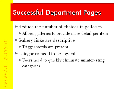 Characteristics of successful department pages
