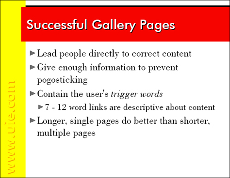 Characteristics of successful gallery pages