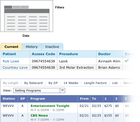 Selecting options to refine tabular data