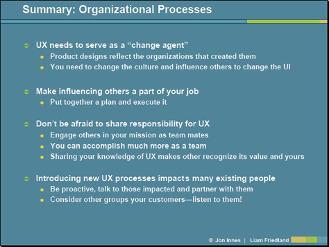 Organizational processes for UX