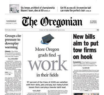 Teasers above The Oregonian’s masthead