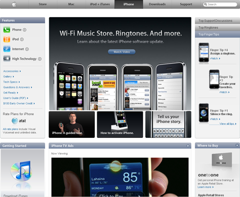Consistent look and message of the iPhone Web page