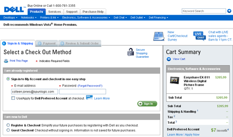 Dell.com checkout screens