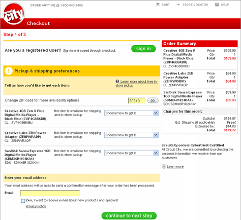 CircuitCity.com checkout process