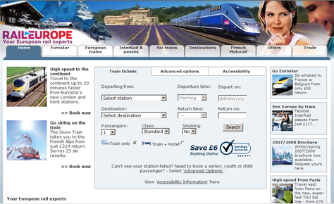 Rail Europe home page