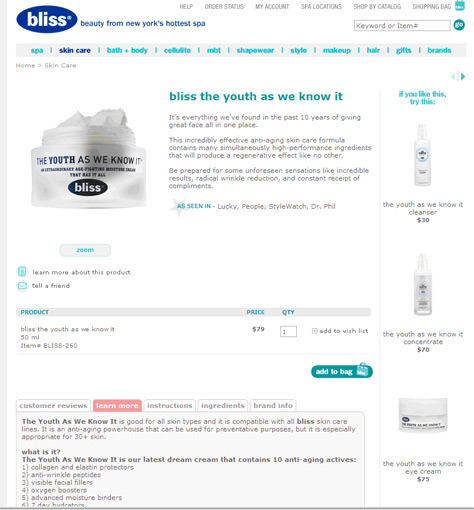 The distinctive voice continues on the Bliss product page