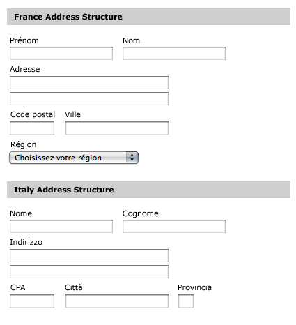 French and Italian address blocks