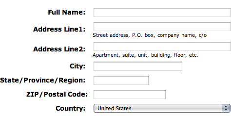 Amazon.com generic address format