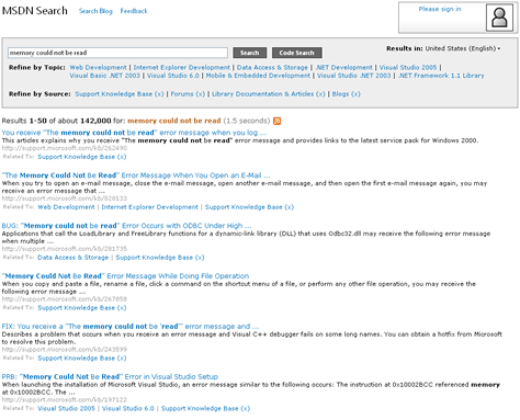 MSDN search results