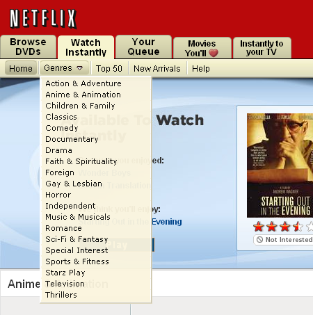 Netflix combines sorting and filtering