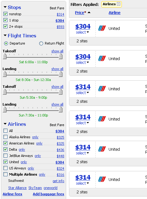 Multiple filter values on Kayak