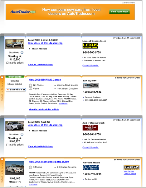 Many types of results on AutoTrader