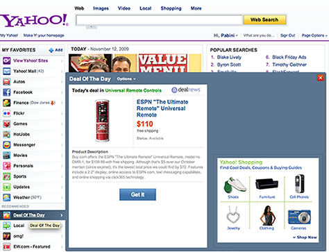 Overlay on Yahoo! home page