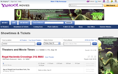 Appropriate ads on Yahoo! Movies