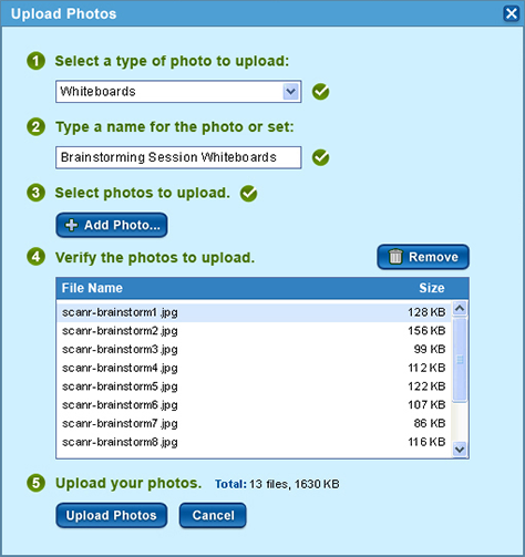 scanR Upload Photos dialog box