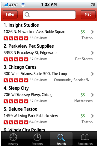 Yelp iPhone app