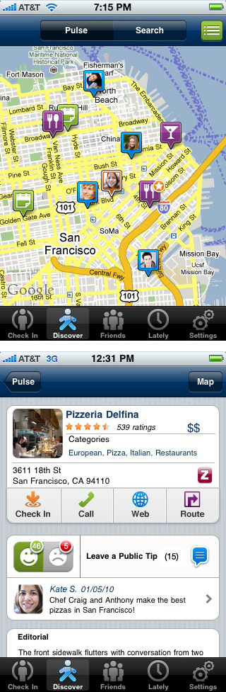 Local search results in Loopt iPhone app