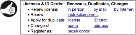 The California DMV Web site.” Contents page with repetition eliminated and better visual structure.