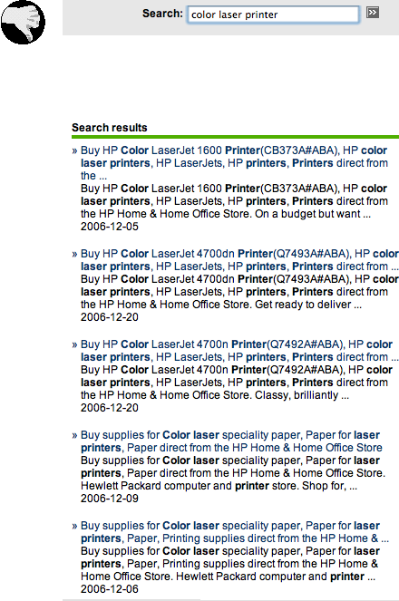 HP.com search results in 2006