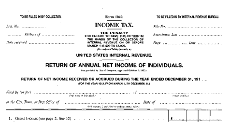 Part of a US tax return from 1913