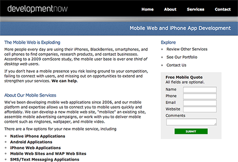 Mobile Web and iPhone App Development page