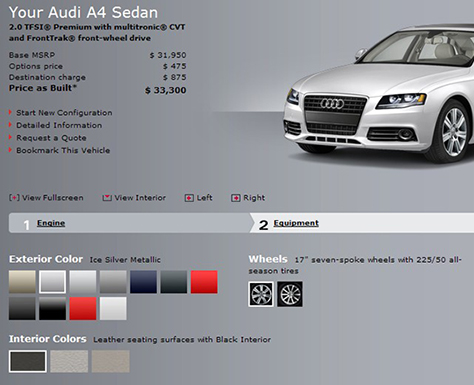 Choosing colors on Audi.com today