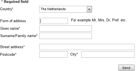 A Web form for customers in The Netherlands, in English