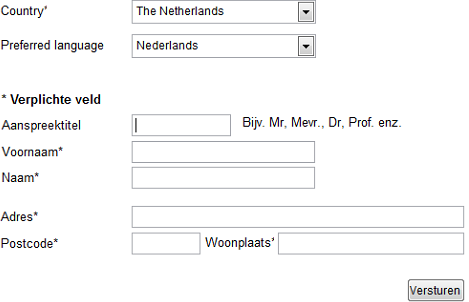 A fully localized form for customers in The Netherlands, in Dutch