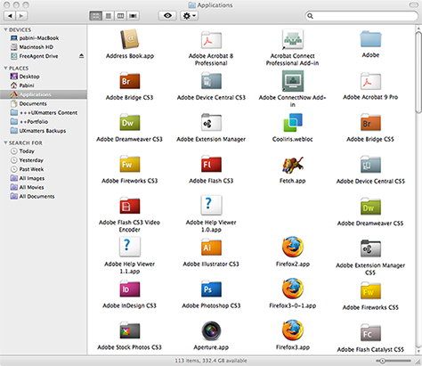 Grid view of Mac OS X Finder