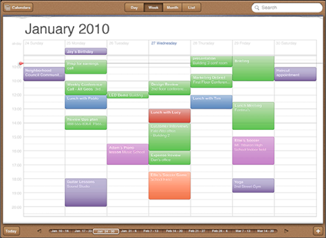 iPad Calendar's daily view