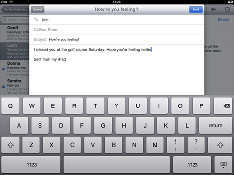 iPad Mail screen for composing messages