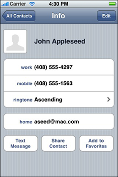 A contact’s information in iPhone Contacts