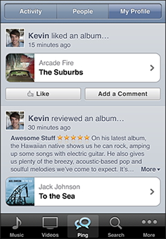 User profile in iTunes Ping on iPhone