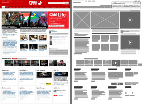 The actual page and a Wirify wireframe of CNN.com