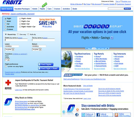 Features on the Orbitz desktop Web site