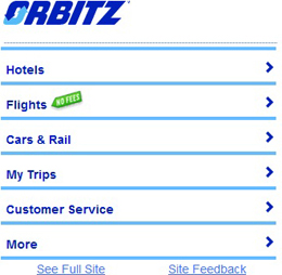 Features on the Orbitz mobile site
