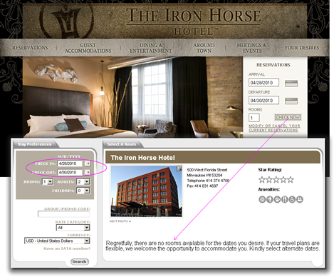 Default dates on the Iron Horse site produce zero results
