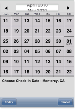 A scrolling calendar in Kayak's iPhone app