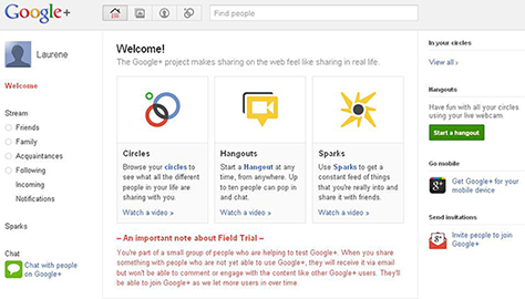 Google+ Welcome page
